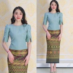 THAI TRADITIONAL BLOUSE SHIRTS LAOS SILK - AVAILABLE IN CHEST SIZE 32" - 46" Model Kebaya Wisuda, Model Blus, Asian Style Dress, Burmese Clothing, Thai Silk, Chest Size, Asian Style, Kebaya, Blouse And Skirt