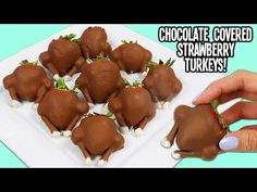 chocolate covered strawberries are arranged in the shape of turkeys on a white plate