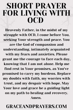 a poem written in black and white with the words short prayer for living with od