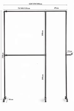 an image of a metal rack with two bars on each side and measurements for the width