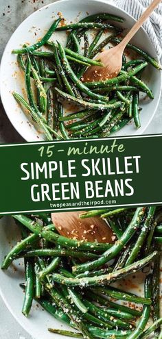 a white bowl filled with green beans on top of a table