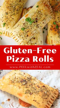 gluten - free pizza rolls with cheese and herbs on top