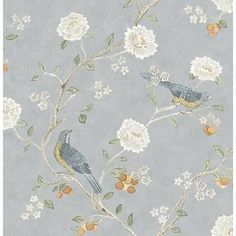 a wallpaper with birds and flowers on it