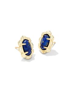 Meet the Piper Gold Stud Earrings in Blue Lapis, a fresh take on our iconic silhouette. Lined with subtle, metallic petals framing each genuine stone, these one-of-a-kind studs add the perfect balance of classic and modern. Kendra Scott Earrings, Gold Stud Earrings, Button Earrings, Blue Lapis, Gold Stud, Brass Material, Gold Pendant Necklace, Gold Earrings Studs, Gold Studs