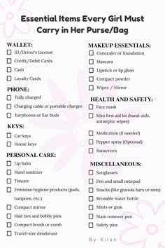 Stay prepared and stylish with our guide to Handbag Essentials!  This list of the top 10 items every girl must have in her bag will ensure you're ready for anything.  From emergency beauty supplies to handy tech accessories, these essentials are a must for every girl's handbag.  Save this list and never be caught unprepared again! Front Pocket Backpack Essentials, Boarding School Essentials List, Essentials For Backpack, What To Pack In My Purse, What To Pack In A Purse, Packing Essentials List Travel, That Girl Essentials List, Must Have In Bag, Hand Bag Essentials List