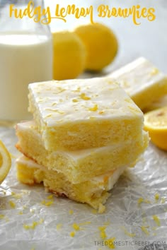 lemon brownies are stacked on top of each other