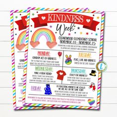 a poster with the words kindness week and rainbows on it's back side