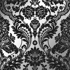 black and white wallpaper with floral designs