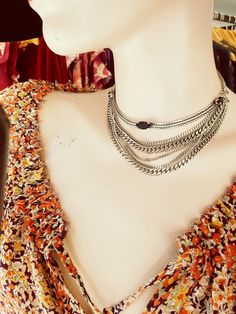 "♦ A beautiful layering chains necklace, made of silver-plated brass in a very high quality, with black zircon stone in its center. SIZE Length: 11.8\"(30cm) up to 17.7\"(45cm) the size refrs to the first chain height necklace:2\" (5cm) ♦ This piece of jewelry is perfect as a gift for yourself, for a wedding day, Valentine's day or a birthday. If you're interested in sending a gift to a third party, just write your message to the recipient and I will do so with joy. ♦ The jewel will be sent by r Trendy Multi-strand Layered Chain Necklace, Trendy Multi-strand Metal Chain Necklace, Layered Metal Choker Necklace, Trendy Metal Multi-strand Chain Necklace, Trendy Layered Metal Jewelry, Adjustable Chain Choker Layered Necklace, Adjustable Chain Layered Choker Necklace, Trendy Layered Silver Jewelry, Chic Layered Choker Jewelry