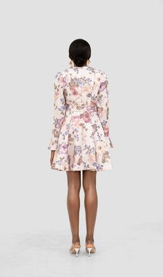 Elevate your style with our Lita Floral Long Sleeve Mini Dress. a timeless piece that seamlessly combines sophistication and charm. Adorned with a delicate floral pattern. this dress offers a touch of femininity and grace. Its long sleeves provide an air of elegance and versatility. making it perfect for a variety of occasions. Invisible zip closuretrumpet sleevedry cleanItem measurements have been rounded to the nearest cm.This garment fits true to sizeModel is 5'9.5"/178 cm. bust 32''/82cm wai Feminine Rose Print Mini Dress For Garden Party, Feminine Long Sleeve Floral Dress With Ruffles, Feminine Floral Embroidered Mini Dress, Spring Rose Print Dress For Daywear, Feminine Mini Floral Dress With Rose Print, Elegant Floral Print Mini Dress, Feminine Mini Dress With Rose Print, Feminine Long Sleeve Floral Print Dress, Feminine Mini Length Rose Print Dress