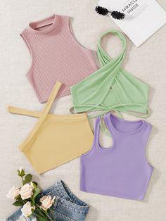 Colored Crop Tops, Cute Outfits Business Casual, Cute Summer Looks For Women, Trendy Clothes For Teenagers, Cute Summer Crop Tops, Cute Knit Tops, Cute Crop Top Outfits Summer, Fitted Collared Top, Cute Outfits For Teen Girls For Summer