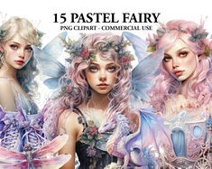 three beautiful fairy girls with pink hair and wings