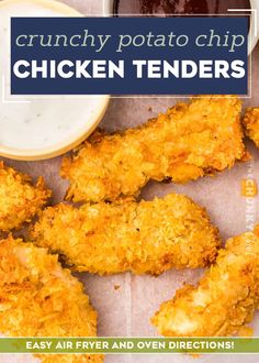 chicken tenders with dipping sauce on the side