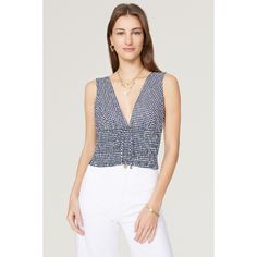 Blue gingham cotton (100% Cotton). Top. Sleeveless. V-neck. Pull on. 18" from shoulder to hemline. Made in the USA of imported fabric. Summer Sleeveless Gingham Top, Sleeveless Gingham Tops For Day Out, Summer V-neck Top For Picnic, Gingham V-neck Top For Day Out, Cotton Sleeveless Tank Top For Picnic, Summer Cotton Gingham Tank Top, Cotton Gingham Tank Top For Summer, Gingham Cotton Tank Top For Summer, Sleeveless Plaid Vacation Tops