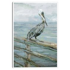 a painting of a pelican sitting on a dock