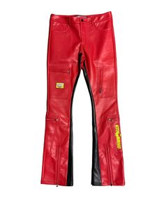 These are leather stacked pants in red with small sections of black for detail. There are patchwork details as well adding to the overall appeal of design. Stacked Pants, Toddler Accessories, Oil Slick, Winter Sale, Nike Jordan, Outerwear Women, Shoe Sale, Jordan Shoes, Short Pants