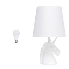 a white horse head lamp next to a lightbulb on a white background,