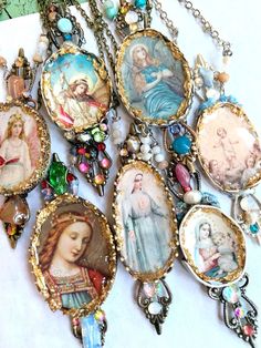 These religious and spiritual icons and charms would be perfect additions to a pocket shrine. Mother Mary Necklace, Tiny Hair Clip, Saint Necklace, World Necklace, Mary Necklace, Heart Necklaces, Angel Necklace, Assemblage Jewelry