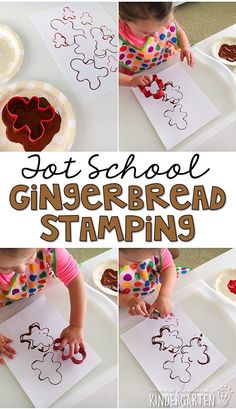 a collage of photos showing how to make gingerbread stamping for preschoolers