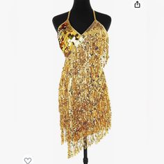 Barode Gold Sequins And Fringe Dress Lace Up ( 2 Straps) Padded Top. Gold Mini Dress, Mini Gold Dress, Padded Top, Fringe Dress, Gold Sequins, Dress Lace, Lace Dress, The Social, Lace Up