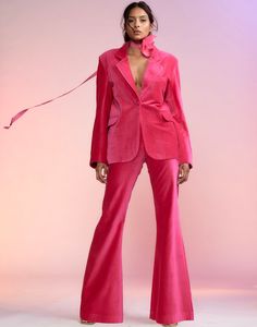 Pink Velvet Suit, Pink Pant Suit, 60s Pants, Pink Friday, Flare Pant, Photoshoot Concept, Velvet Blazer, Velvet Pants