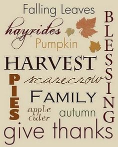 the words for thanksgiving are arranged in different colors and font styles on a white background