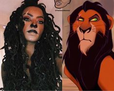 Scar Make Up Lion King, Female Scar Lion King, Pretty And Scary Halloween Costumes, Scar Lion King Costume Women, Halloween Lion Makeup, Fun Makeup Halloween Costumes, Nala Lion King Costume, Villans Costumes Ideas, Villain Makeup Looks