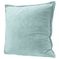 a light blue pillow on a white background