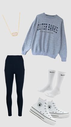 Obx Outfits For School, Obx Inspired Outfit Winter, Outer Banks School Outfits, Outer Banks Kook Inspired Outfits, Outer Banks Sweatshirts & Hoodies, Cute Outfits With Leggings, Cute Nike Outfits, Fashion Top Outfits, Lululemon Outfits