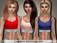 three women wearing different bras in various colors