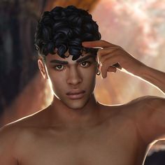 an animated image of a shirtless man with his hair styled to look like curly hair