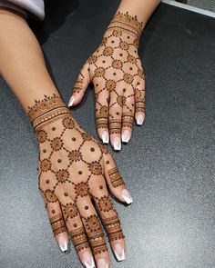 two hands with henna designs on them