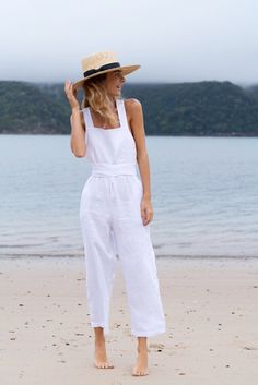 Posse Isobel Jumpsuit Summer Rompers, Linen Jumpsuit, Casual Rompers, White Jumpsuit, Australian Fashion, Casual Summer Outfits, Look Chic, Look Cool, Straw Hat