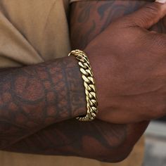 The Cuban Link bracelet features strong, tightly-spaced links; giving a classic design a bold look. Upgrade your fit with the perfect drip. This product is guaranteed for life – GLD will repair or replace the item should you experience any defects in craftsmanship or breakage. Specifications - Width: 12mm - Length: 7", 8", & 9" - Weight: (Weight can vary +/- 5 grams) 18k Gold Plated: - 7": 50 grams | Signature Cuban Link Bracelet - 12mm, Size 8", 18k - The GLD Shop Cuban Bracelet, Cuban Link Bracelet, 18k Gold Bracelet, Mens Gold Bracelets, Top Tattoos, Men's Bracelet, Vermeil Jewelry, Custom Earrings, Gold Plated Bracelets