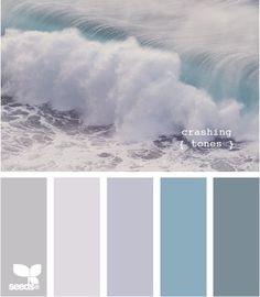 the color scheme is blue, gray and orange with white waves in the ocean behind it