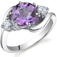 Amethyst Ring Sterling Silver Round Shape 1.75 Carats SR9718 top Jewelry Questions, Fashion Rings Silver, 3 Stone Rings, Natural Gemstone Ring, Pearl And Diamond Earrings, Premier Designs, Amethyst Jewelry, Pearl Jewellery Earrings, Stone Design