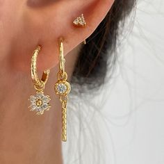 3 Piece Earring Set, Gold Earring Set, Septum Piercing Jewelry, Preppy Jewelry, Diamond Shape Earrings, Edgy Jewelry, Coin Earrings, Ear Stack