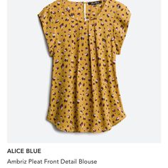 Nwt. Women’s Blouse, Size Xs. Never Worn. Mustard Yellow With Purple And Cream Design. Soft And Flowing Fit. 100% Polyester Floral Print Stretch Tops For Work, Stretch Floral Print Tops For Work, Purple Stretch Casual Blouse, Casual Stretch Purple Blouse, Casual Purple Workwear Blouse, Casual Purple Blouse For Work, Cream Design, Alice Blue, Purple Gold