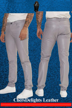 Stylish Light Grey Leather Pants | Expert Craftsmanship | Since 2000.  
Upgrade your wardrobe with our Light Grey Leather Pants. Soft, stylish, and crafted by artisans with 50+ years experience. Money-back guarantee. Shop now! Grey Leather Pants, Pants Ideas, Fall Leather, Mens Fashion Denim, Leather Outfits, Mens Leather Pants, Big Men Fashion, Fashion Inspiration Board, Mens Fashion Jeans