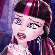 an animated doll with pink hair and big eyes