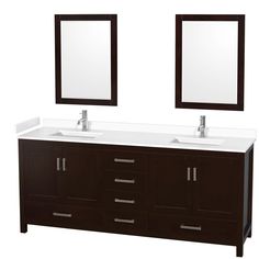 Wyndham Collection Sheffield 80 Inch Double Bathroom Vanity in Espresso Double Bath, Soft Close Drawer Slides, Carrara Marble Countertop, Square Sink, Bathroom Furnishings, Double Sink Bathroom, Marble Countertop, Double Sink Bathroom Vanity, Double Bathroom