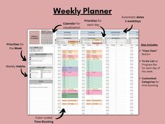 the weekly planner is shown with arrows pointing to it