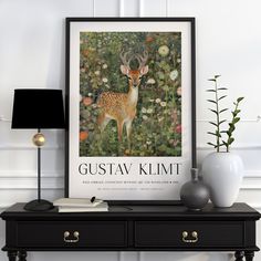 a deer is standing in the middle of a forest with flowers and plants on it