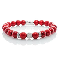 Red Turquoise Luna Beads 925 Sterling Silver Women's/ men's bracelet Handmade turquoise beaded bracelet with a beautiful faceted bead and two spacers set with zirconia stones. Finished off with our Branded Back Piece Rice Bead with our logo. All elements are made of 925 sterling silver. The striking design and the faceted pearl as a highlight make the bracelet an unmistakable piece of jewellery. * Premium turquoise beads Ø 8 mm * Premium 925 Sterling Silver * Branded back piece *Made in Germany Red Bracelets With Natural Stones And Round Beads, Red Bracelets With Natural Stones, Red Bracelets With Natural Round Beads, Red Rondelle Gemstone Beaded Bracelets, Red Gemstone Beaded Bracelets With Round Beads, Red Rondelle Gemstone Beads Bracelets, Red Beaded Bracelet, Turquoise Bead Bracelet, Bracelet Love