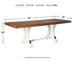 the table is shown with measurements for it