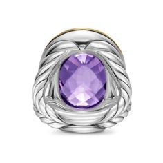 The Albion® Collection’s unique cushion-cut center stone was David Yurman’s innovative solution to use an oversize gemstone in a refined modern setting with classical proportions. Sterling Silver with 18-karat Yellow Gold • Amethyst, 20.30 total carat weight • Ring, 25.6mm • Stone, 21mm • Size 6 Luxury Polished Oval Amethyst Ring, Luxury Oval Amethyst Ring With Polished Finish, Luxury Amethyst Cushion Cut Ring For Formal Occasions, Luxury Amethyst Cushion Cut Ring For Formal Events, Luxury Cushion Cut Amethyst Ring For Formal Occasions, Oval Ring, Oval Rings, Anniversary Bands, David Yurman