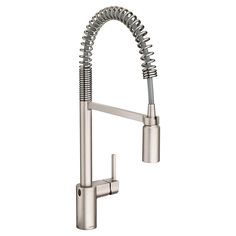 a stainless steel kitchen faucet with an adjustable sprayer and sink spout