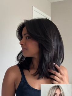 Black Collarbone Length Hair, Short Dark Layered Hair, Long Bangs With Short Hair, Mid Length Hair For Fine Hair, Asian Mid Length Hair, Hair Trims For Medium Hair, Armpit Length Hair With Layers, Collar Bone Haircut, Middle Hair Cut