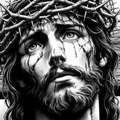 the face of jesus with crown of thorns on his head