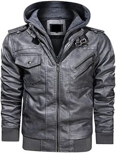 Product Specifications: Outer Material: Faux Leather Inner Material: Viscose Lining Closure: Zipper Hood: Removable Hood Style: Cafe RacerColor: Khaki, Navy Blue, Red, Tan, White, Black, Blue Brown, Green & Grey Men's Faux Leather Removable Hooded Motorcycle Jacket Elevate your style with this versatile and rugged men's motorcycle jacket. Crafted from premium faux leather, it offers a timeless biker look without compromising on comfort. The removable hood ensures you're prepared for any weather, Jacket Coat Fashion, Motorbike Jackets, Womens Black Leather Jacket, Varsity Jacket Men, Real Leather Jacket, Jacket Brands, Biker Style, Coat Fashion, Global Fashion